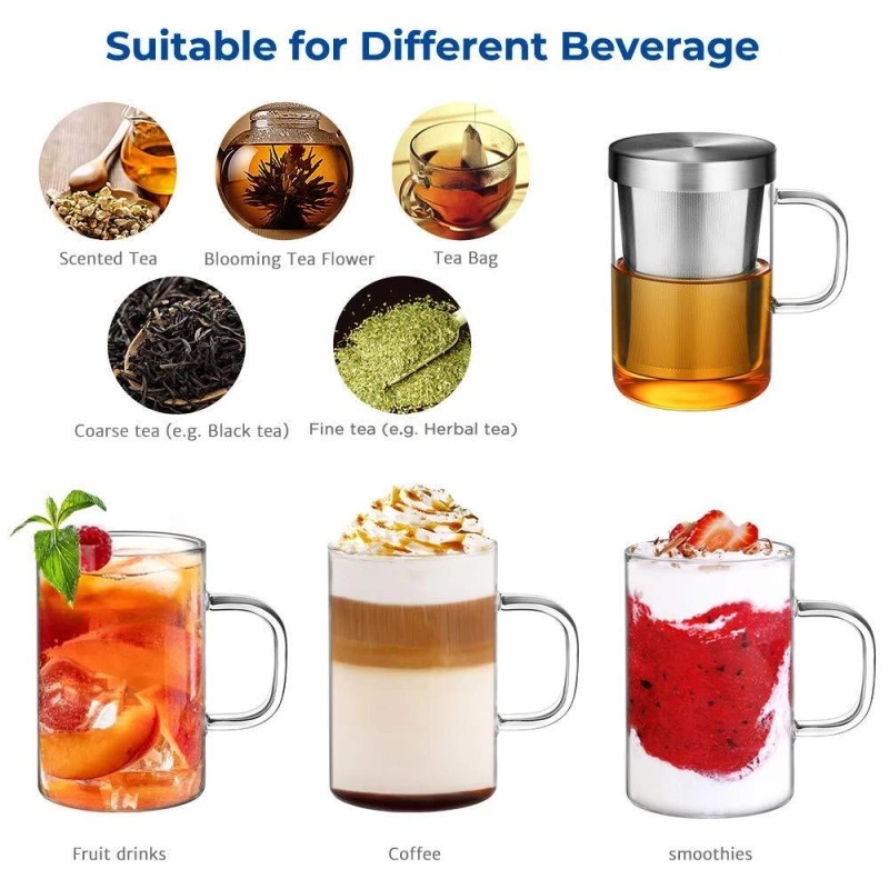ecooe 16.9 Oz Borosilicate Glass Tea Mug Cup Tea Glasses