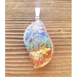 ORGONE 7 CHAKRA LAYERED GEMSTONE EYE SHAPED PENDANT ORGONITE (ONE)
