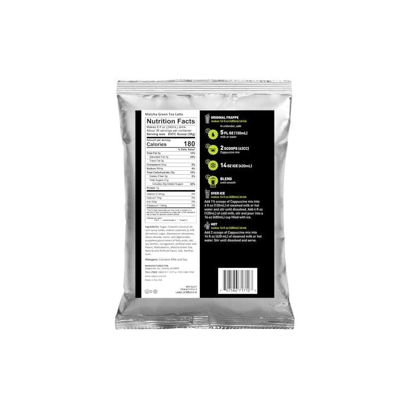 Cappuccine Matcha Green Tea Latte Frappe Mix, 3 Pounds Makes