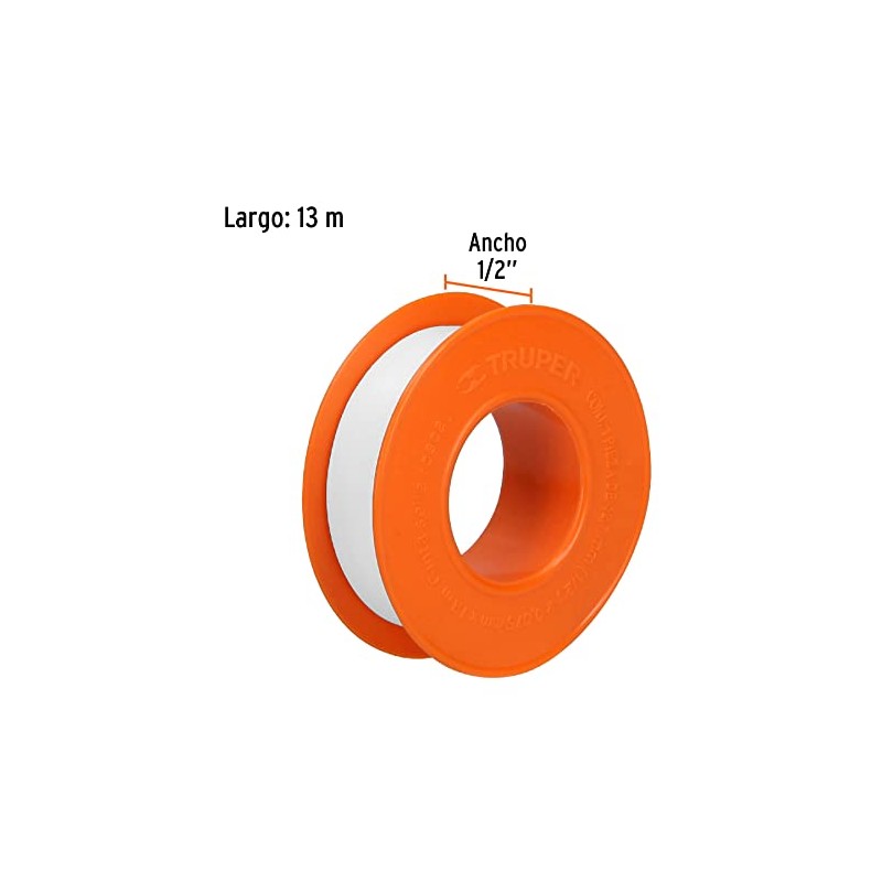 Truper CTF-1/2X13, Cinta sella roscas, uso general, 13 m, 1/2"
