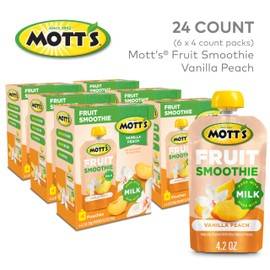 Mott’s Fruit Smoothies Vanilla Peach, 4.2 oz clear pouches, 24 Count (6 Packs of 4), Made With Milk, Made With Real Fruit, Good Source of Calcium, On-the-Go