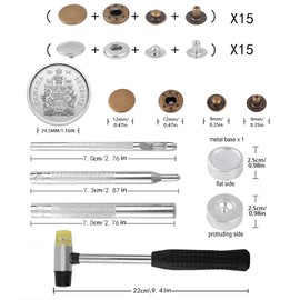 BOBOZAN 30 Sets 12.5mm Poppers Fasteners Kit-Brass Snap Fasteners with Tools and Hammer -2-Color Press Studs No Sewing Snap Buttons for Clothes, Jackets, Leather, Jeans Wears, Bags