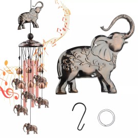 EeeKitOnline Large Elephant Metal Wind Chimes Outdoor Garden 4 Tubes 6 Bells Home Decor Gift