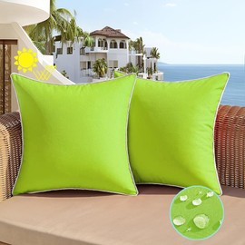 All Smiles Outdoor Waterproof Throw Pillow Covers 18x18 Set of 2 Green Decorative Patio Tent Bed Sofa Living Room Furniture Sunbrella Cushion Cases Outside Decor for Couch Garden Bench Porch