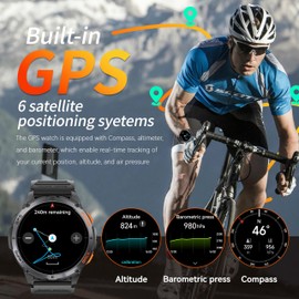 KPEP Military Smart Watches for Men with GPS, 1.43" AMOLED/2 Straps/LED Flashlight/IP68 Waterproof Smartwatch, Make/Answer Calls, 170+ Sport Modes, Compass, Fitness Tracker for iOS Android, Black