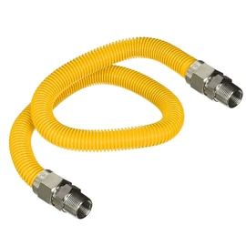 Flextron FTGC-YC12-30N 30 Inch Flexible Epoxy Coated Gas Line Connector with 5/8 Inch Outer Diameter & 3/4 Inch MIP x 3/4 Inch MIP Fittings, Yellow/Stainless Steel, Excellent Corrosion Resistance