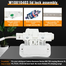 W10810403 W10861642 W10787836 for Whirlpool Cabrio Washer Lid Lock Replacement (Include W11237157 Bezel) 15-Year Warranty Fit for Whirlpool Cabrio Kenmore Series 600 700 maytag Bravos XL