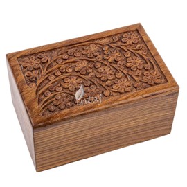 INTAJ Handcarved Rosewood Tree of Life Urn for Human Ashes Adult Male Female - 218 lbs Floral Carving Large Wooden Cremation Urn Box Suitable for Burial Funeral Decorative Spiritual Memorial Casket