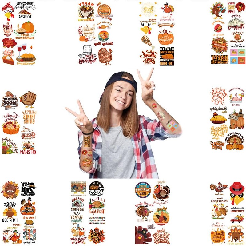 20sheet(120+patterns) Thanksgiving Fall Tattoos for Kids - Give Thanks Decorations,