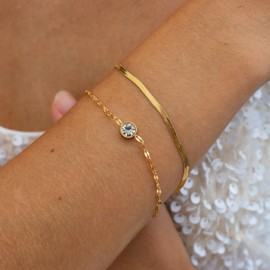 Made by Nami Layered Bracelet Women's Silver or Gold Surgical Stainless Steel 16 + 3 cm Double Row Bracelet with Gemstone Hypoallergenic Waterproof Jewellery Gifts for Women, adjustable, Stainless