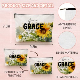 wuguimeii Christian Gifts for Women - Grow in Grace Bible Verse Makeup Bag Travel Bag - Floral Bible Verse Bible Study Cosmetic bag - Birthday Gifts Affirmations Gifts Employee Appreciation Gifts