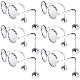 MJOGGOTT 6 Pack Retro Disco Ball Glasses Funny Party Sunglasses 70s Disco Glasses Retro Disco Ball fathers day Party Funny Glasses Silver Chain Glasses Women's Retro Sunglasses for Men and Women