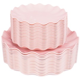 LIYH 50 Pcs Pink Plastic Plates Reusable - Durable and Dishwasher Safe Baby Shower Plates Wavy Daisy Plastic Flower Plate for Party Wedding Birthday Picnics BPA Free (25Guests)