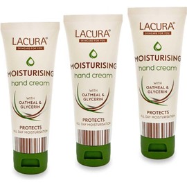 Lacura Moisturising Hand Cream | With Oatmeal & Glycerin | Intense Hydration for Soft Hands | Long-Lasting Moisture | 75mL (Pack of 3)