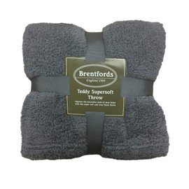 Brentfords Teddy Fleece Throw Super Soft Warm Blanket Bed Chair Couch Sofa Cover Charcoal Grey, Double - 150 x 200 cm