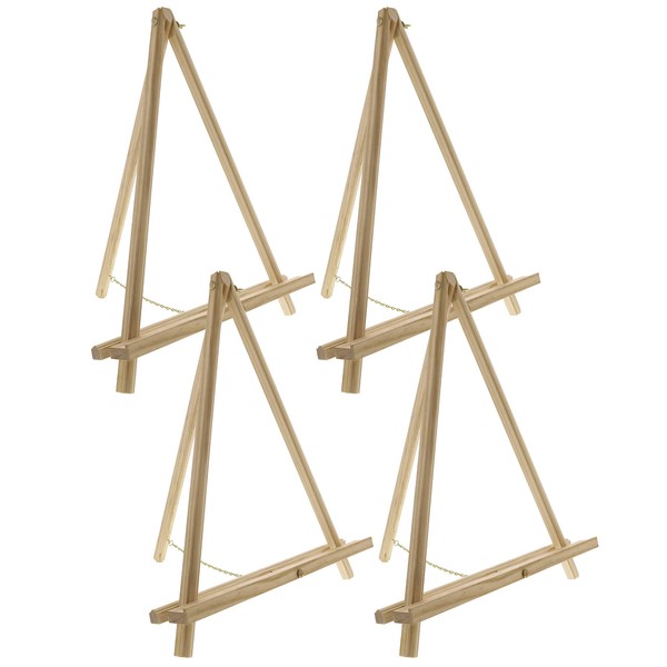 U.S. Art Supply 16" High Natural Wood Display Stand A-Frame Artist Easel (Pack of 4) - Adjustable Wooden Tripod Tabletop Holder Stand for Canvas, Painting Party, Kids Crafts, Photos, Pictures, Signs