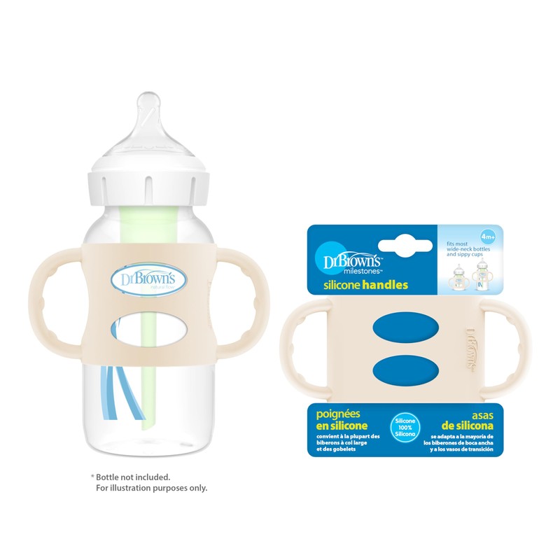 Dr. Brown’s Milestones 100% Silicone Baby Bottle Handles, Wide-Neck, Ecru,