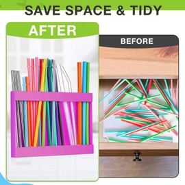 Qinyoung Acrylic Straw Holder with Double Sided Adhesive Tape Reusable Tumbler Straw Organizer Storage Container for Counter Cabinet Cupboard Kitchen(Hot Pink)