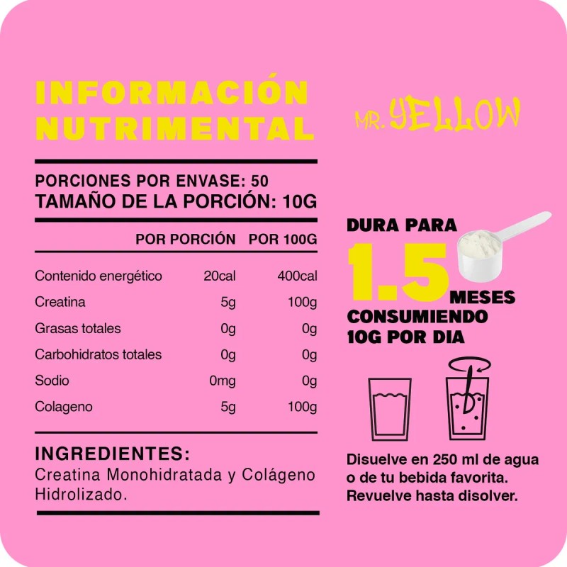 Mr. Yellow Creatina + Colgeno 500g 50 Servs Uva
