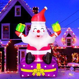 Christmas Inflatables 6 Ft Christmas Inflatable for Christmas Outdoor Decor Santa Inflatable for Christmas Decor Outside with Gift Boxes, Built-in LED Lights with Tethers, Stakes for The Yard