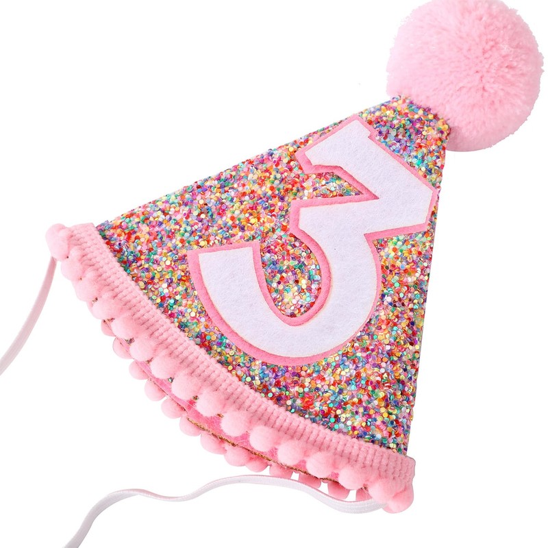 Eoopoon Rainbow Glitter Cone Birthday Crown for Boys and Girls