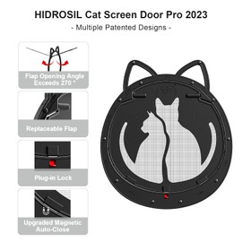 HIDROSIL Cat Door for Screen Door, Inside Openning 10x10x0.5 inch, Patent Desigh Pet Screen Door with Lockable Magnetic Flap for Doggy and Cat Door, Suitable 0-32lb Cats and Small Dogs, Black