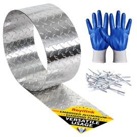 Royilink Embossed Aluminum Diamond Chekcer Plate Sheet Metal – Silver, 2" x8 FT Roll – Perfect for Trailer Stone Guard, RV Wall Panel & DIY Projects