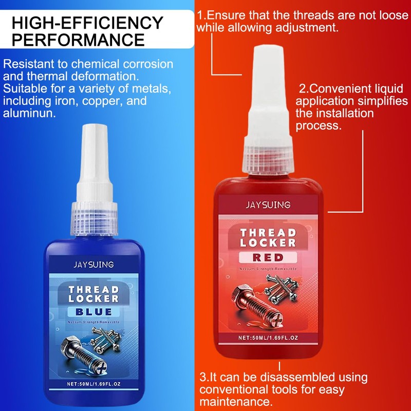 Thread Lock 100ml, Medium and Strong Strength Locktight Threadlock, Blue