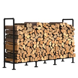 LIANTRAL 4ft Outdoor Firewood Rack, Heavy Duty Logs Stand Stacker for Outdoor Indoor Fireplace Storage, Fire Wood Holder Metal Wood Pile Storage Organizer, Black