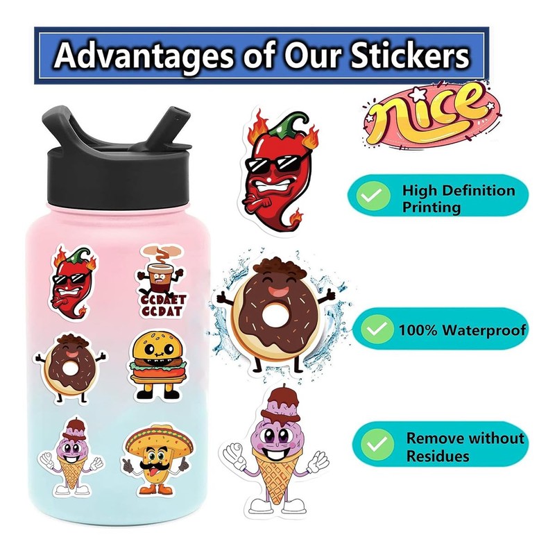 Comida Variada Cool Sabores Diversión Color 50 Calcomanías Stickers PVC