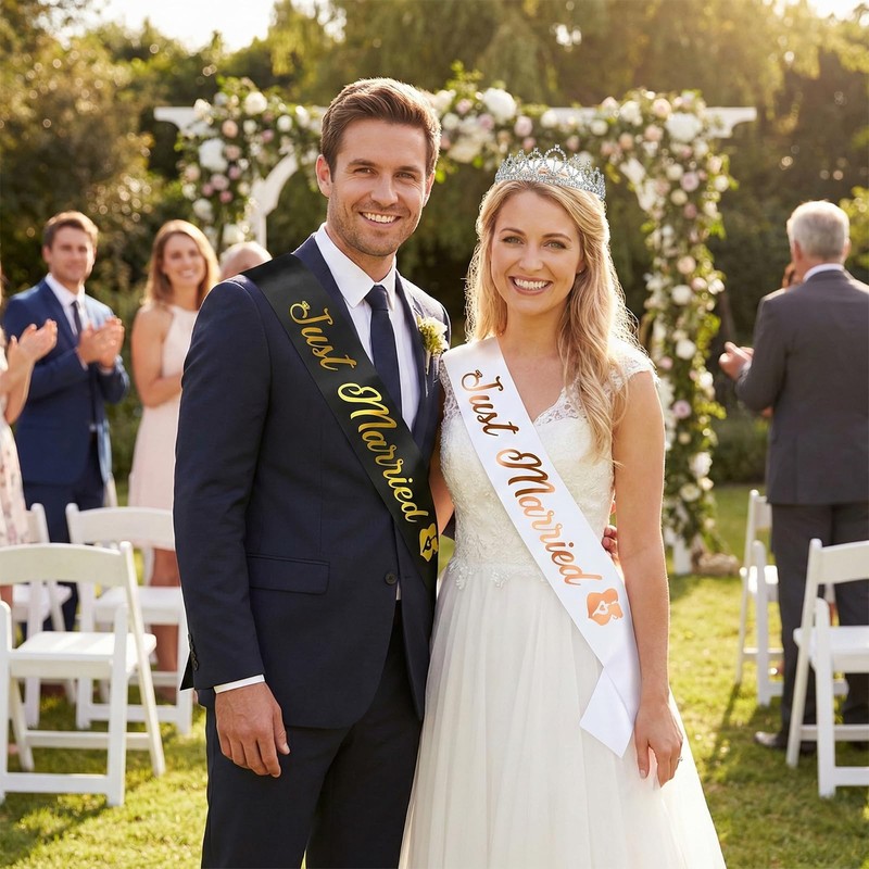 3Pcs Bride and Groom Sash Set, Just Married Decorations, Just