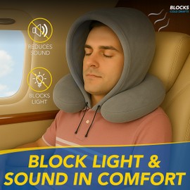 Goodyear Travel Pillow with Hood – Neck Support for Comfortable Travel, Hooded Neck Pillow for Flights and Road Trips, Gray
