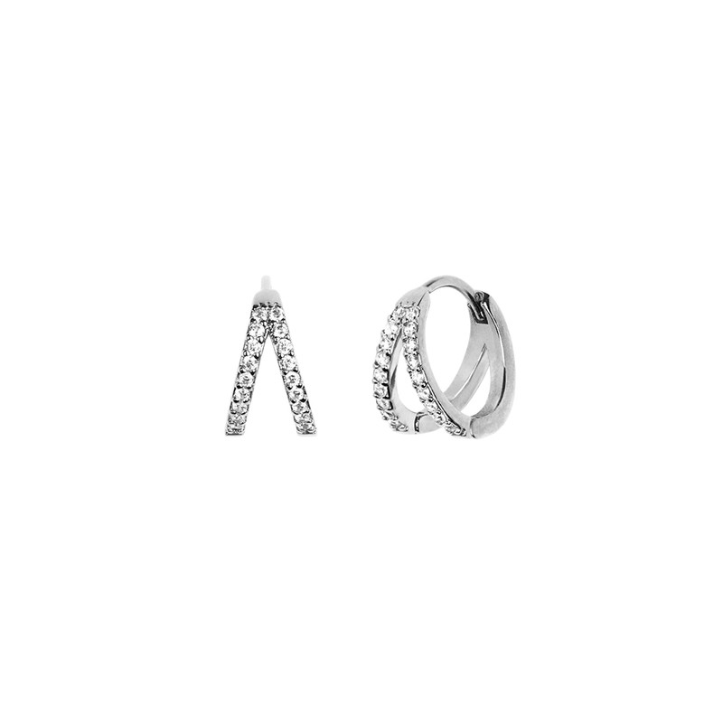 Gold&Deer 14K Goldfield Two-Line Cubic One-Touch Earrings White Gold /