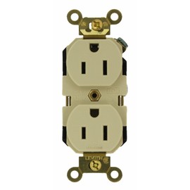 Leviton 5262-I 15-Amp, 125 Volt, Industrial Extra Heavy Duty Grade, Duplex Receptacle, Straight Blade, Self Grounding, Ivory