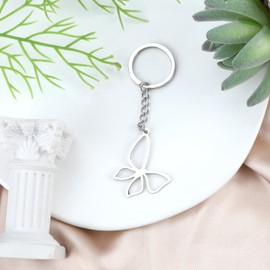 FRULX Stylish Stainless Steel Butterfly Keychain, Cute Minimalist Keyring Pendant, Perfect Gifts for Women, Kids, Adults, Unisex-Adults, Unisex-Kids, Metallic Silver