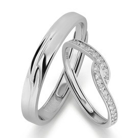 Meissa 2pcs Sterling Silver Couple Rings for Her and Him Love You Forever Infinity Wedding Bands Silver Promise Rings with Cubic Zirconia Bride Jewellery(Set of Two Rings)