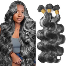 P1BGrey Bundles Highlight Body Wave Human Hair Bundles Ombre Gray Bundles 3 Bundles 18 18 18 Inch Two Tone Black Mixed With Foxy Silver Bundles Hair Weave