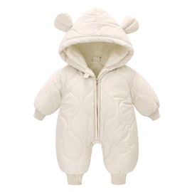 famuka Baby Boys Girls Winter Warm Hooded Onesie Snowsuit Thick Outerwear (Beige, 6 Months)
