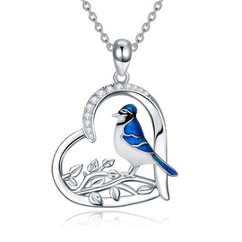 RMREWY 925 Sterling Silver Blue Jay Necklace Our Love Never Dies Blue Bird Jewelry for Bird Lover Women