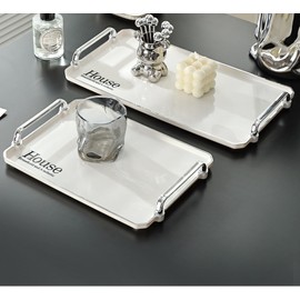 Generic Decorative Tray 2 Packs Large Serving Trays for Coffee Table, Rectangular Coffee Table Tray White Ottoman Tray Living Room Decor Tray with Handles Length 12'' and 16'', HWTP02-US
