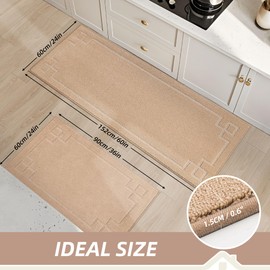 BEQHAUSE Kitchen Rugs Non-Slip Washable Rug Sets of 2, Machine Washable Kitchen Mats Absorbent Soft Kitchen Runner Rugs for Floor, Sink, Hallway, Laundry, 24”x36”+24”x60”, Beige