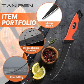 TAN REN Fillet Knife for Fish 7 inch, Flexible Fishing Knife for Filleting and Cleaning, Non-Slip Handle Stainless Steel Filet Knives with Sheath, Ideal for Boning & Filleting Fish