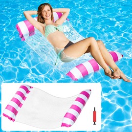AICase Inflatable Pool Floaties for Adults, Portable Water Hammock Pool Lounger Raft Float Flotteur Gonflable Voyage with Bottom Mesh for Swimming Pool, Beach, Outdoor, Vacation Essentials, Hot Pink