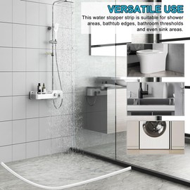 Mikikit Silicone Shower Threshold Water Dam, 59 Inch Collapsible Peel and Stick Splash Guard for Countertop, Shower Water Dam Barrier for Bathtub Sink, Bathroom, Countertop