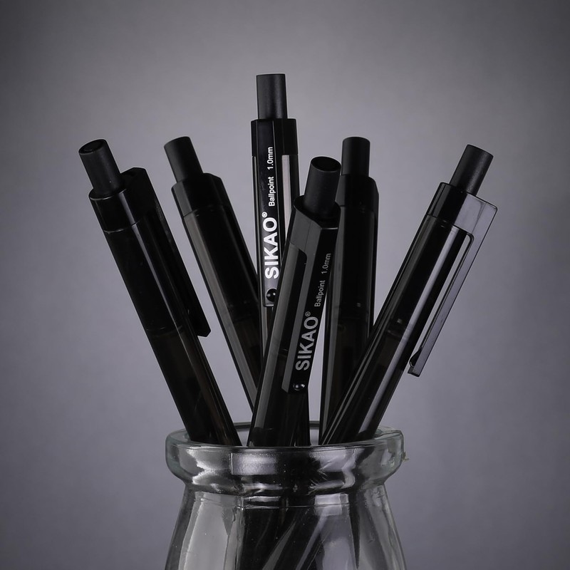 Sikao Black Pens Bulk, 60 Pack Retractable Ballpoint Pens, Black