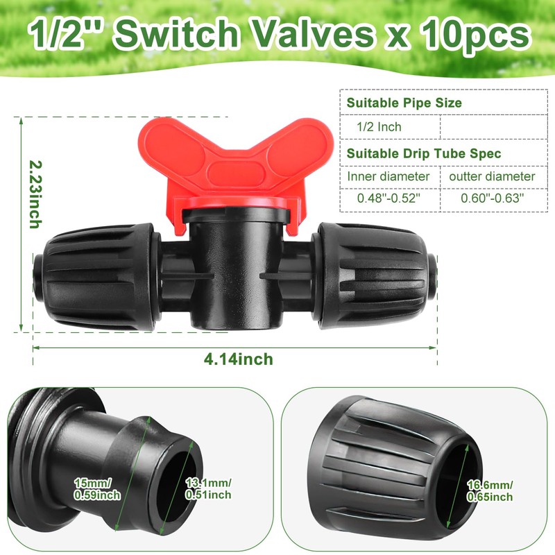 Shut-off Valve for Micro Drip System 1/2 Inch 10 Pieces