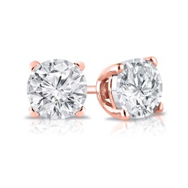 Diamond Wish 1/4 Carat Lab Grown Diamond Round Stud Earrings in 14k Rose Gold (G-H, SI2-I1, cttw) 4-Prong Basket Push Back