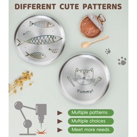 2 Pcs Stainless Steel Cat Dishes, 6.7" Cat Food Bowls Whisker Friendly, Kitten Food Dish for Cats Puppies, Cute Flat Cat Plates