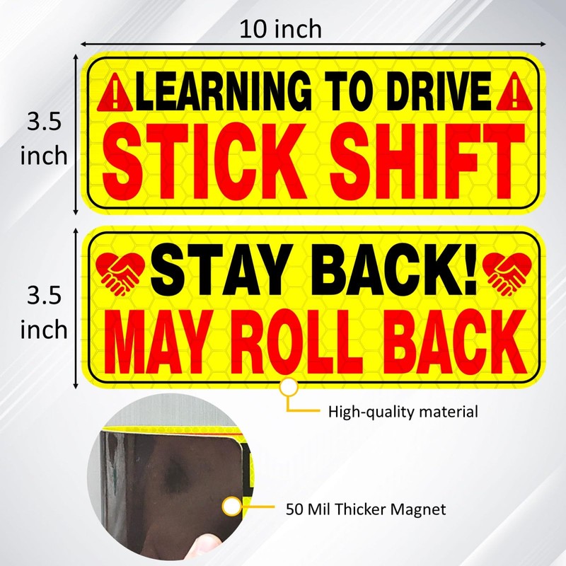 Learning to Drive Stick Shift Car Magnet - Colorful, Reflective,