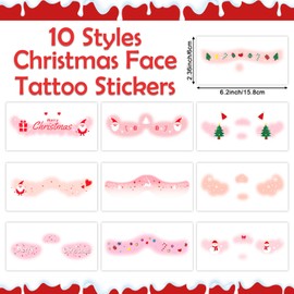 Tatuajes temporales navideños para el rostro de Partywind, pegatinas de tatuajes falsos para decoraciones de maquillaje y disfraces navideños, suministros para fiestas navideñas, juegos de regalo para